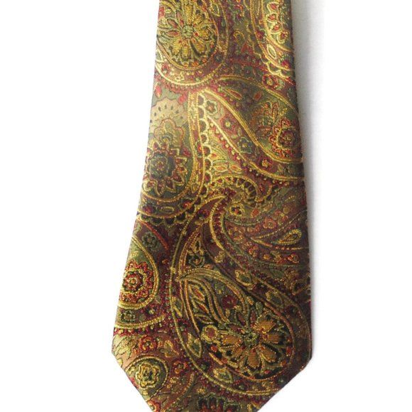 Paisley Men's Tie Mid Century Gold Brown Red Woven Brocade Effect 1970s Look - Picture 3 of 5